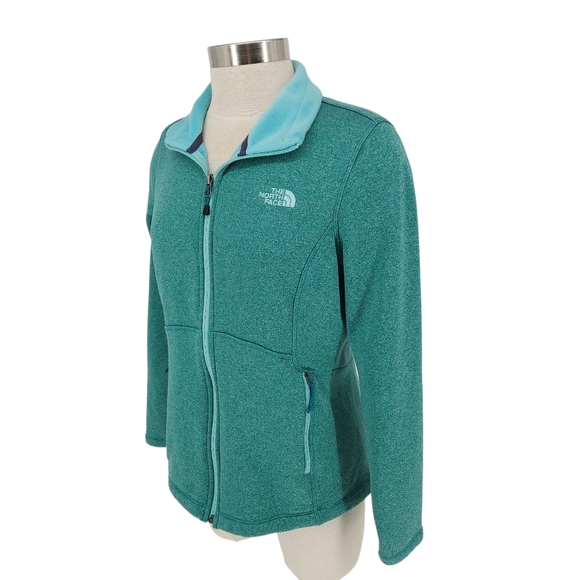 The North Face Jacket Blue Green Long Sleeve Full Zip Fleece Coat Large - Picture 3 of 11
